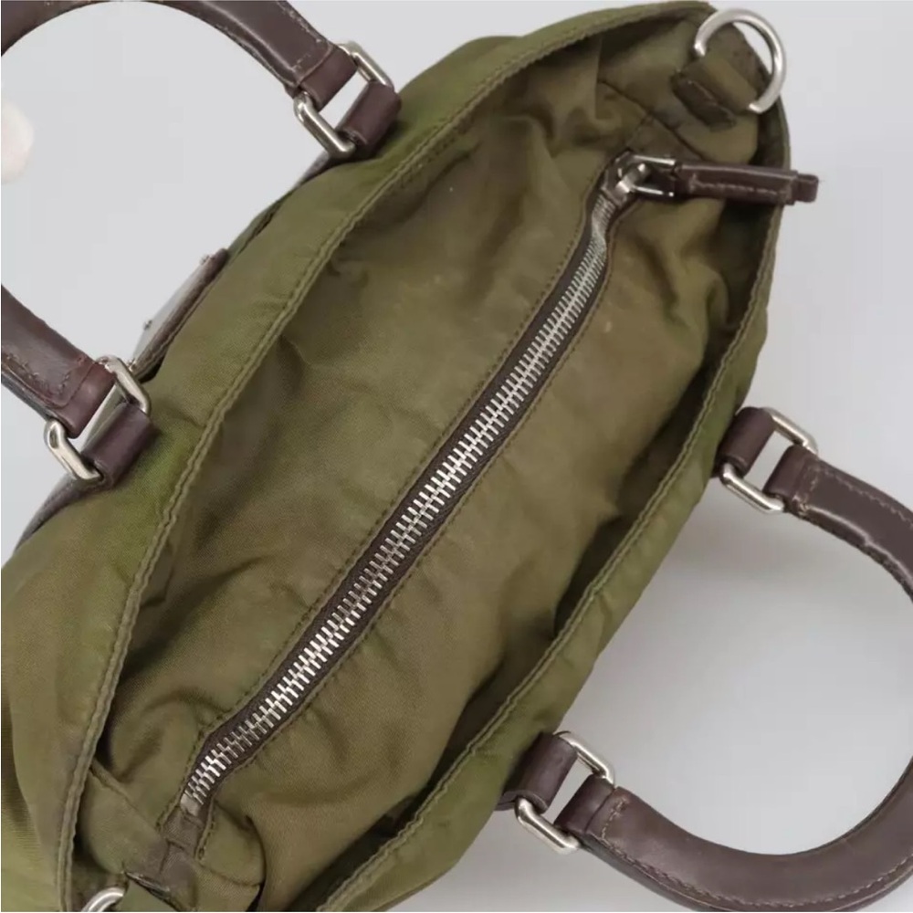 PRADA Hand Bag Nylon 2way Khaki Brown Silver Auth kk383 - Picture 6 of 11
